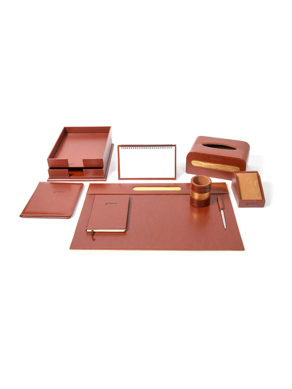 Desktop Set Brown – 10-Piece Office Desk Accessories