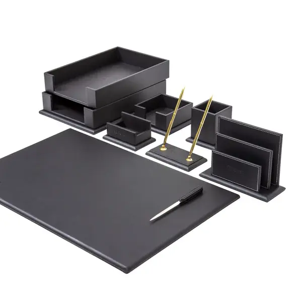Desktop Set Black – 9-Piece Office Stationery Set