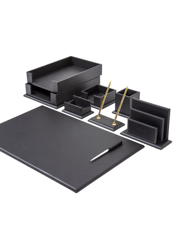 Desktop Set Black – 9-Piece Office Stationery Set