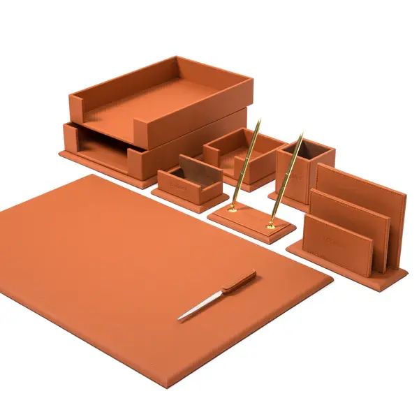 Desktop Set Brown – 8-Piece Office Desk Accessories