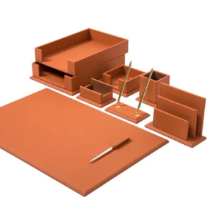 Desktop Set Brown – 8-Piece Office Desk Accessories