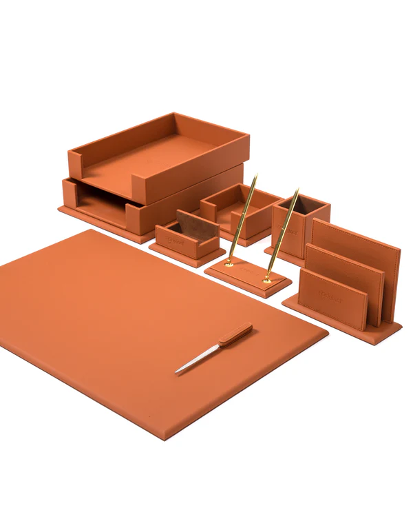 Desktop Set Brown – 8-Piece Office Desk Accessories