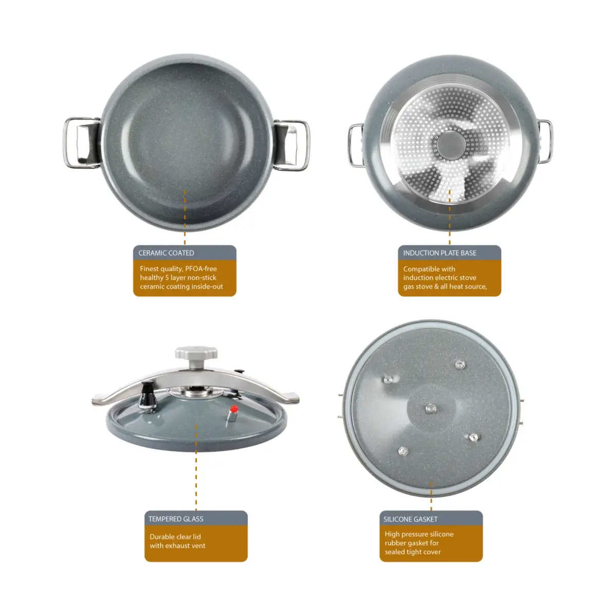 Short Aluminum Pressure Cooker Ceramic Coated - Image 2