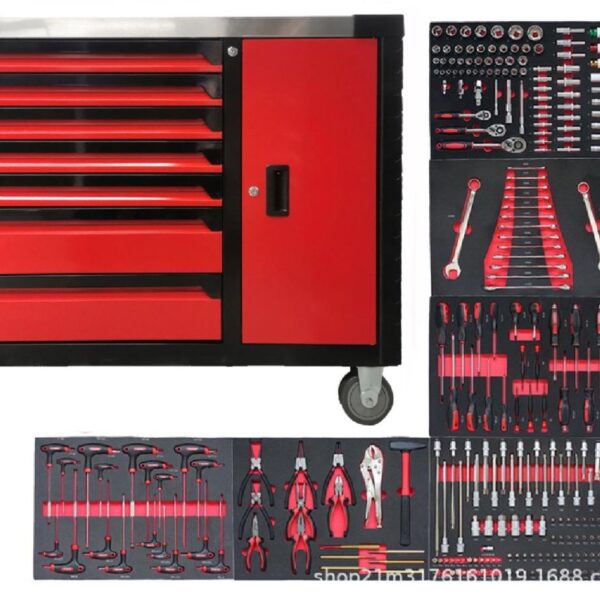 7 Drawers Workshop Tool Trolley with Cabinet & Tools