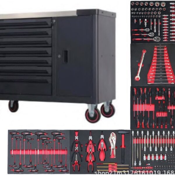 7 Drawers Workshop Tool Trolley with Cabinet & 258pcs Tools