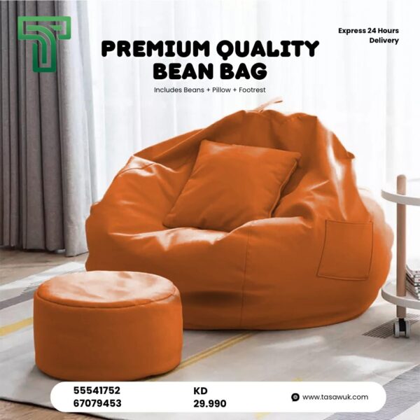 Premium Quality Bean Bag with Beans, Pillow & Footrest 6