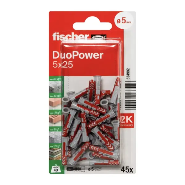 Fischer DuoPower 5 x 25 K NV Plug 45Pcs