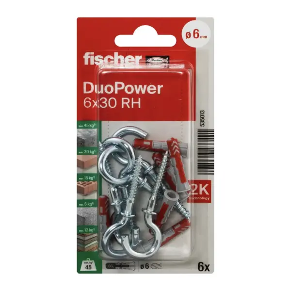 FISHCHER DUOPOWER 6X30 RH K NV PLUG + ROUND HOOK 6PCS