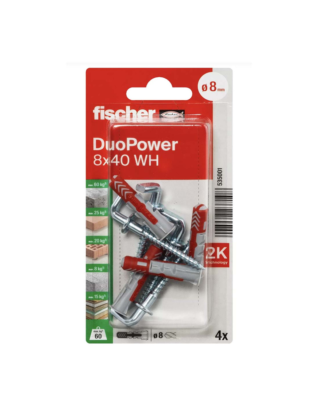 15 FISHCHER DUOPOWER 8X40 WH K NV PLUG + L HOOK 4PCS - Image 1