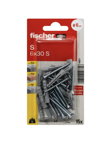 18 FISHCHER BLISTER S-6 GKS PLUG + COUNTER SUNK SCREW 15PCS - Image 1