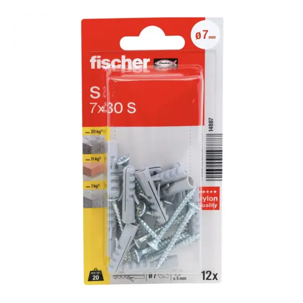 FISHCHER BLISTER S-7 GKS PLUG + COUNTER SUNK SCREW 12PCS
