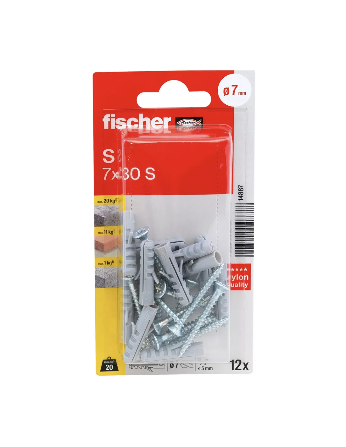 19 FISHCHER BLISTER S-7 GKS PLUG + COUNTER SUNK SCREW 12PCS - Image 1