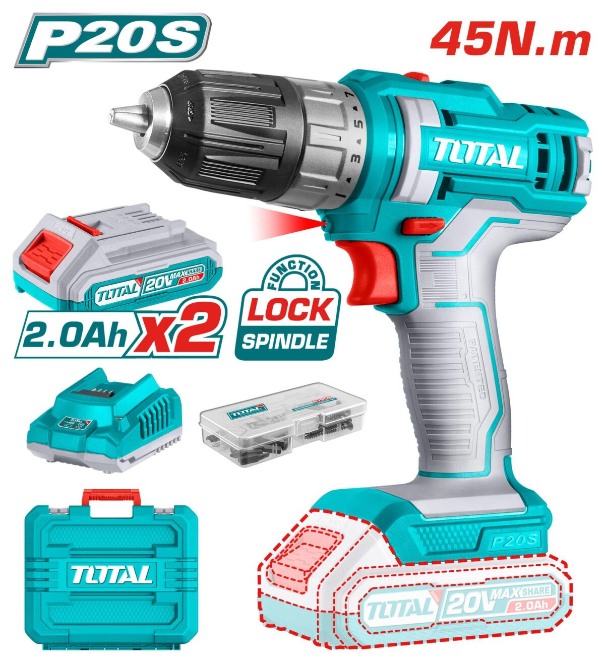 TOTAL Cordless drill 45NM - Image 1