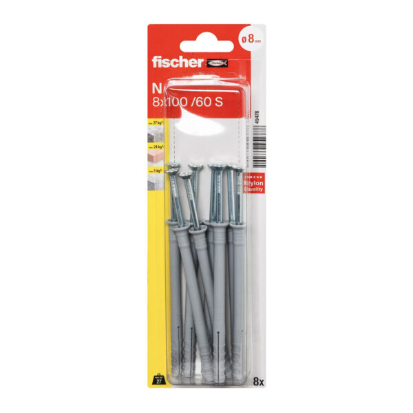 FISHCHER N 8x100/60 S K NV PLUG + COUNTER SUNK SCREW 8PCS