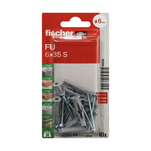 FISHCHER FU 6X35 SK /BLISTER/ PLUG + COUNTER SUNK SCREW 10PCS