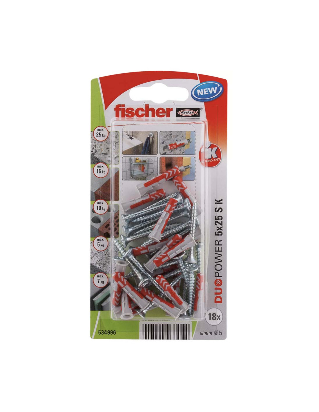 8 FISHCHER DUOPOWER 5X25 S K NV PLUG + COUNTER SUNK SCREW 18PCS - Image 1
