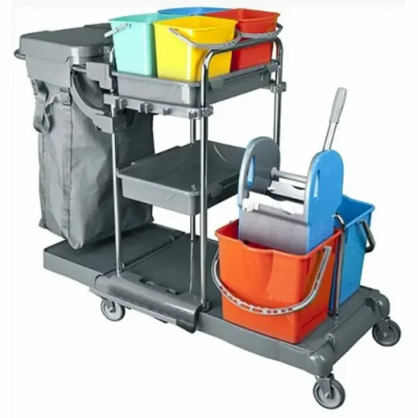 Janitorial Trolley Chrome with Double Bucket
