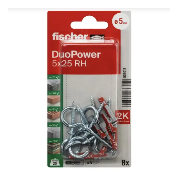 FISHCHER DUOPOWER 5X25 RH K NV PLUG + ROUND HOOK 8PCS