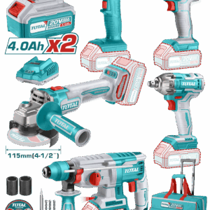 TOTAL Lithium-Ion 5Pc Industrial Combo kit (Impact Wrench, Drill, Angle Grinder, Work lamp and Rotary hammer)