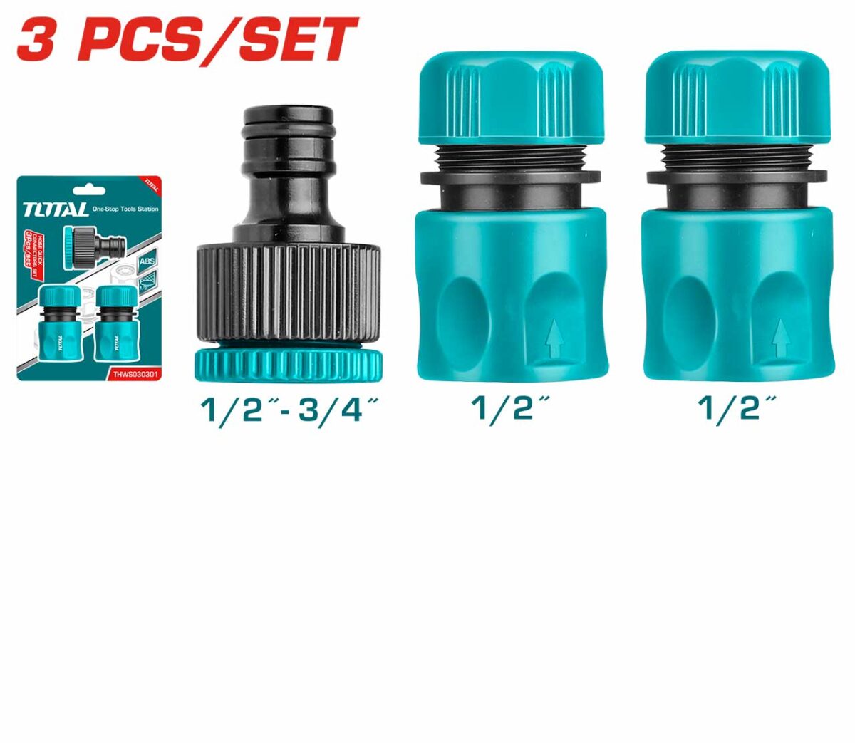 TOTAL 3 Pcs Hose Quick Connectors Set - Image 1