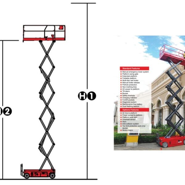 Key Features (With Specifications) Electric self propelled scissor lift for indoor operations Working height: H1 – 10m | Platform height: H2 – 8m Load capacity: 450 kg Smooth electric drive for safe maneuvering Delivery timeline: 90 days