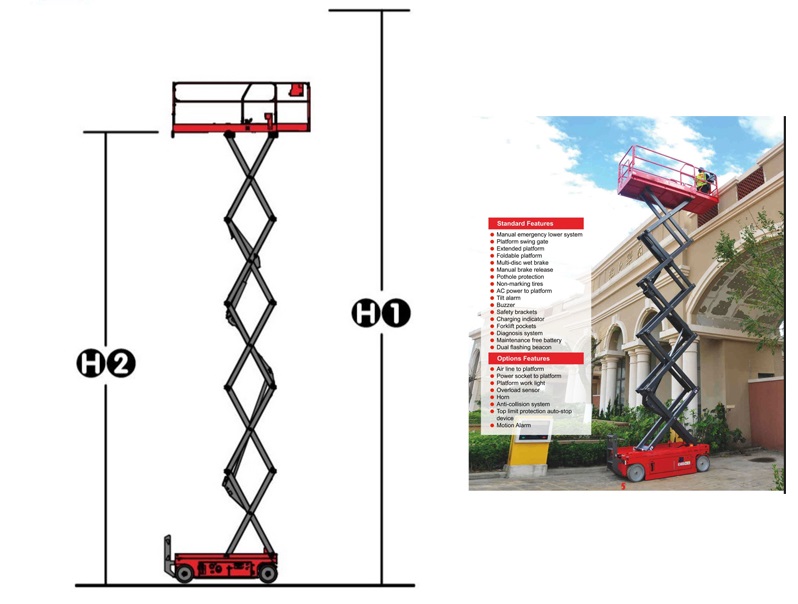 Key Features (With Specifications) Electric self propelled scissor lift for indoor operations Working height: H1 – 10m | Platform height: H2 – 8m Load capacity: 450 kg Smooth electric drive for safe maneuvering Delivery timeline: 90 days