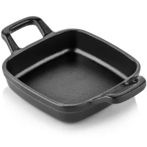 SILVER CAST IRON SQUARE PAN, WITH TWO HANDLE, BLACK - 12X12 CM