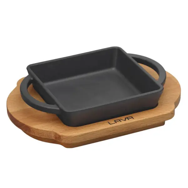 LAVA SQUARE DISH AND WOODEN PLATTER
