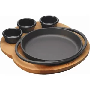 LAVA ROUND DISH AND WOODEN PLATTER WITHOUT SAUCE CUPS - 20 CM