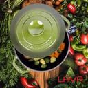 LAVA ROUND CASSEROLE, DIA 28 CM. EXPERIENCE GREEN COLOR.