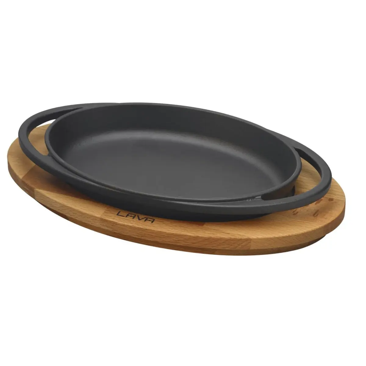 LAVA METAL LAVA CAST IRON OVAL DISH AND WOODEN PLATTER - Image 1