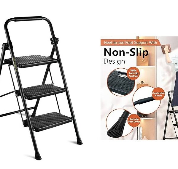 3 Step Steel Ladder - Black