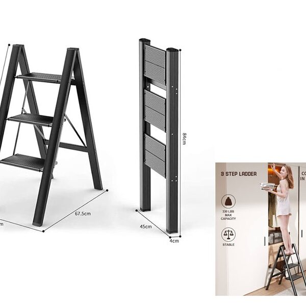 3 Step Aluminium Ladder - Black