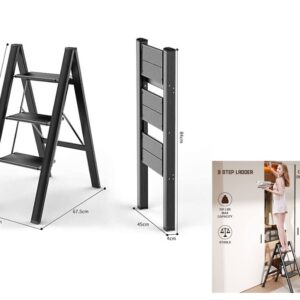 3 Step Aluminium Ladder - Black