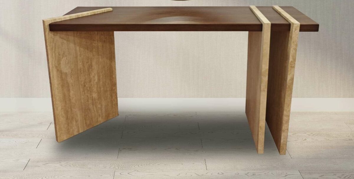 MARBLE/WOOD CONSOLE TABLE, WOOD/GLASS MIRROR - Image 1