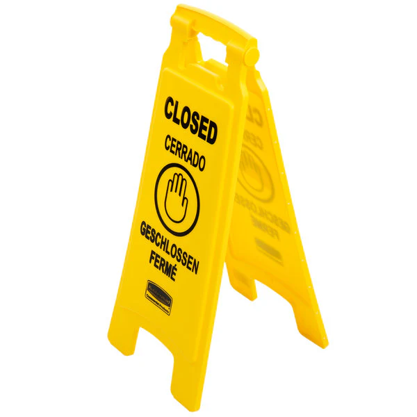 1 RUBBERMAID MULTILINGUAL CLOSED FLOOR SIGN - YELLOW - Image 1