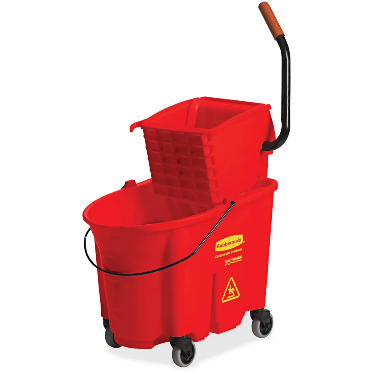 RUBBERMAID WAVE BRAKE MOP BUCKET WITH DOWN PRESS WRINGER - RED - Image 1