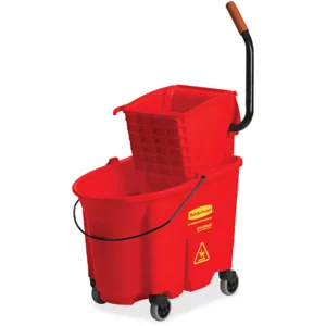 RUBBERMAID WAVE BRAKE MOP BUCKET WITH DOWN PRESS WRINGER - RED