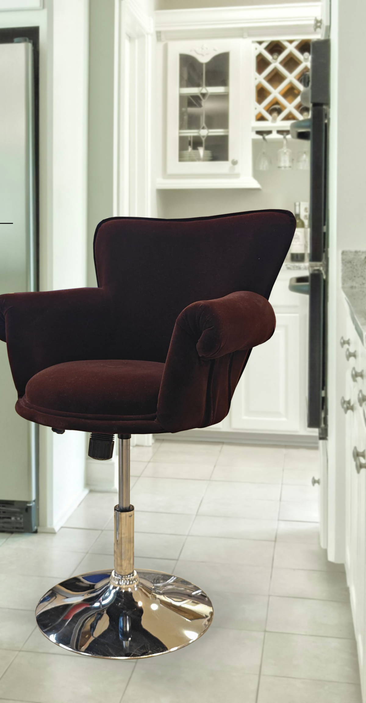 HEIGHT ADJUSTABLE VELVET BAR CHAIR - Image 1