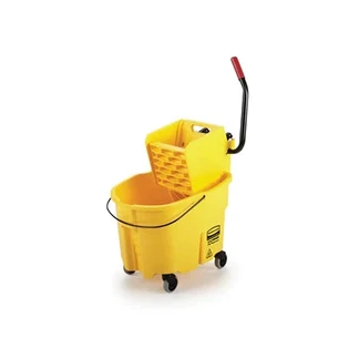 14 RUBBERMAID WAVE BRAKE WET MOP BUCKET WITH DOWN PRESS WRINGER - YELLOW - Image 1