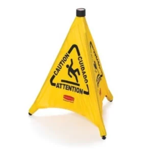 RUBBERMAID MULTI LINGUAL CAUTION WET FLOOR SIGN POP-UP SAFETY CONE - YELLOW