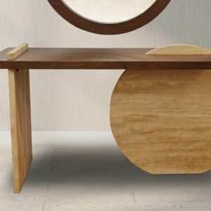 MARBLE/WOOD CONSOLE TABLE, WOOD/GLASS MIRROR