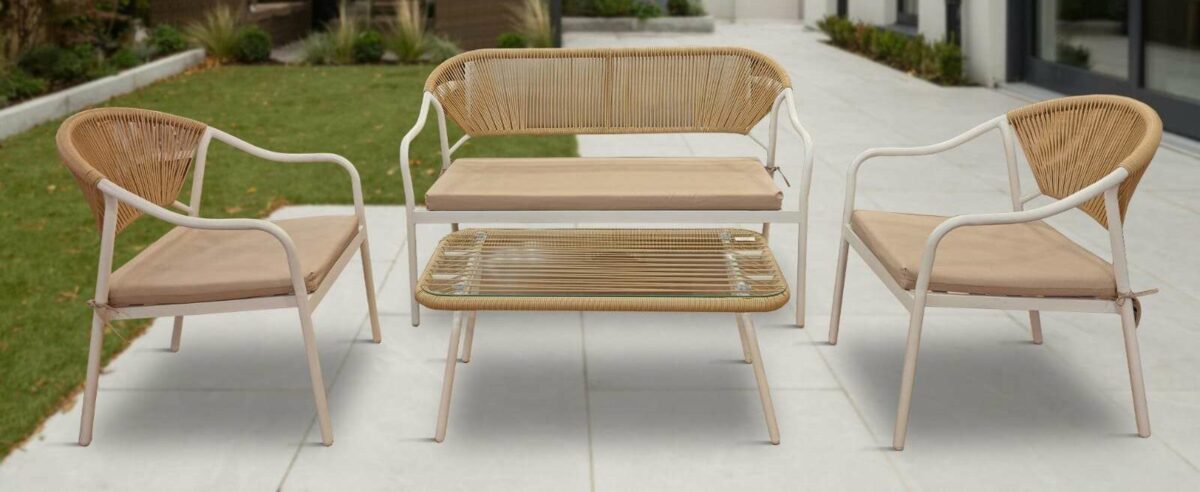 OUTDOOR METAL/RATTAN/FABRIC SEATING SET - Image 1