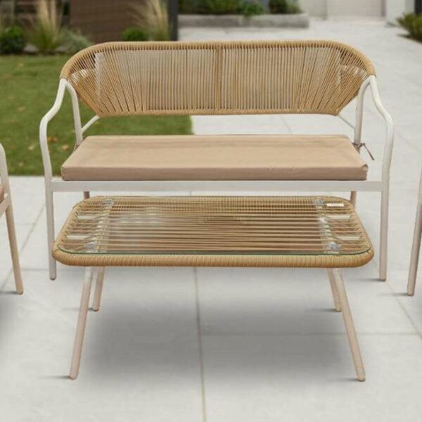 OUTDOOR METAL/RATTAN/FABRIC SEATING SET