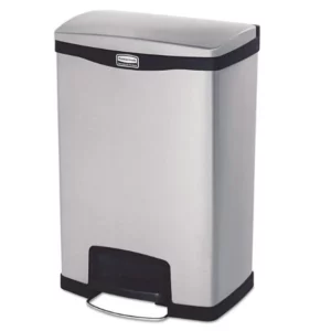 RUBBERMAID SLIM JIM STAINLESS STEEL FRONT STEP ON RECTANGULAR TRASH CAN - 50 L BLACK.