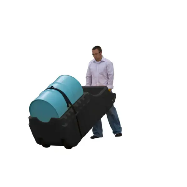 JUSTRITE Spill Containment Indoor/Outdoor Drum Caddy, Fits 55 Gallon Drums, EcoPolyBlend™, Black - 28665