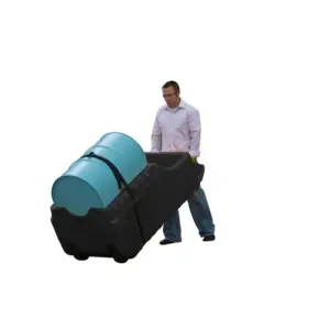 JUSTRITE Spill Containment Indoor/Outdoor Drum Caddy, Fits 55 Gallon Drums, EcoPolyBlend™, Black - 28665