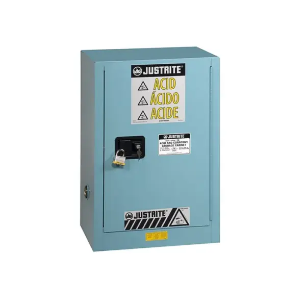 Justrite Sure-Grip® EX Compac Corrosives/Acid Steel Safety Cabinet, 12 gallon, 1 self-close door, Blue
