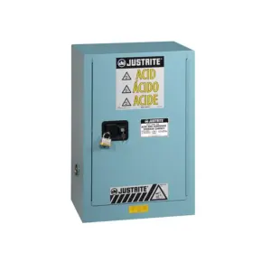 Justrite Sure-Grip® EX Compac Corrosives/Acid Steel Safety Cabinet, 12 gallon, 1 self-close door, Blue