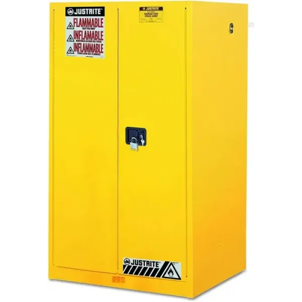 Justrite Sure-Grip® EX Flammable Safety Cabinet, 60 gallon, 2 manual-close doors, Yellow - 8960001